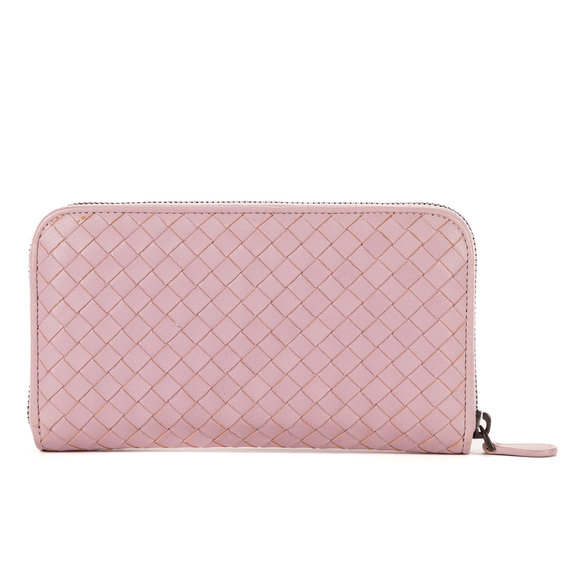 Cartera de Piel de Napa Intrecciato Rosa con Cremallera Perimetral