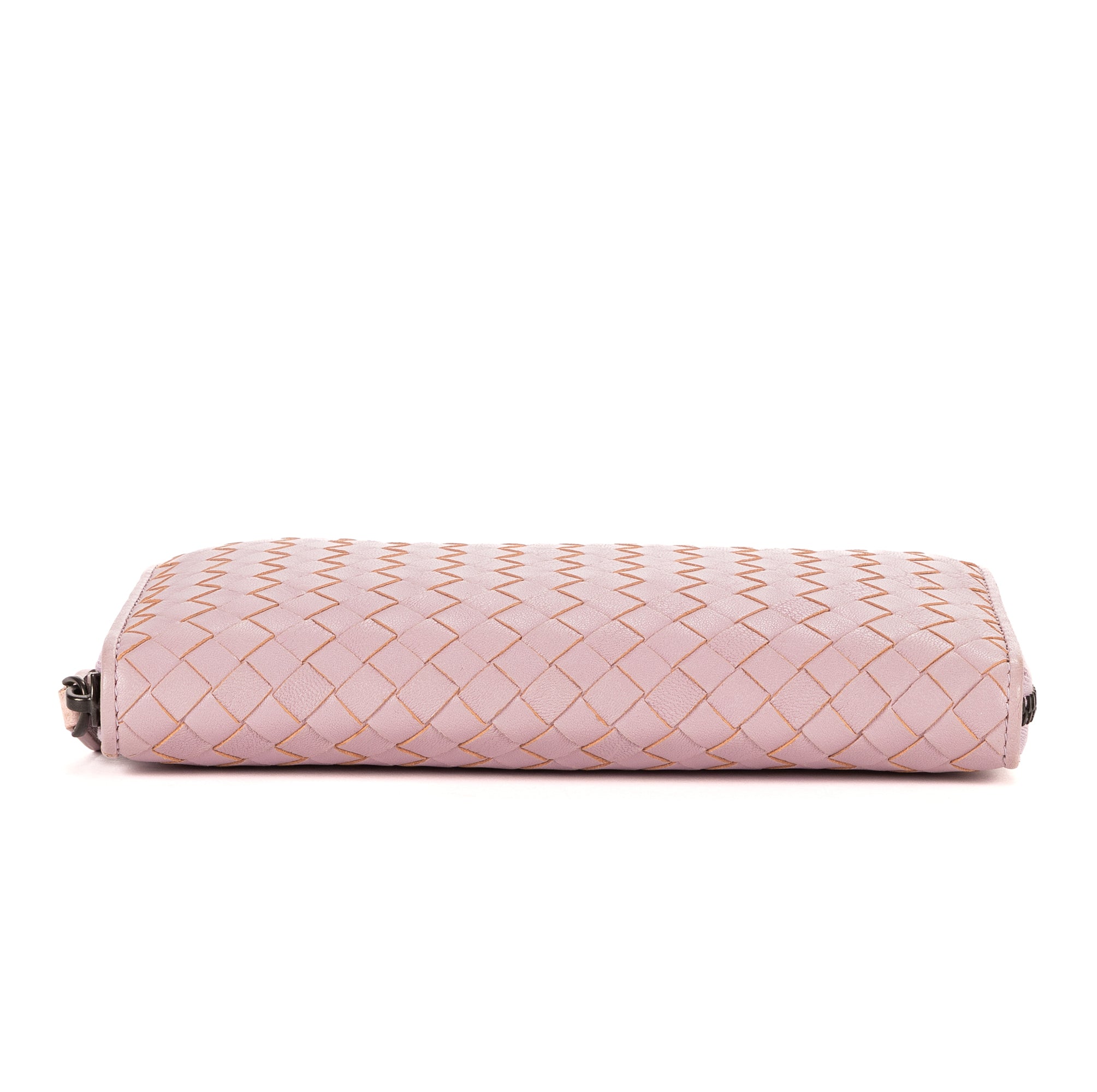 Portefeuille zippé en cuir nappa intrecciato rose