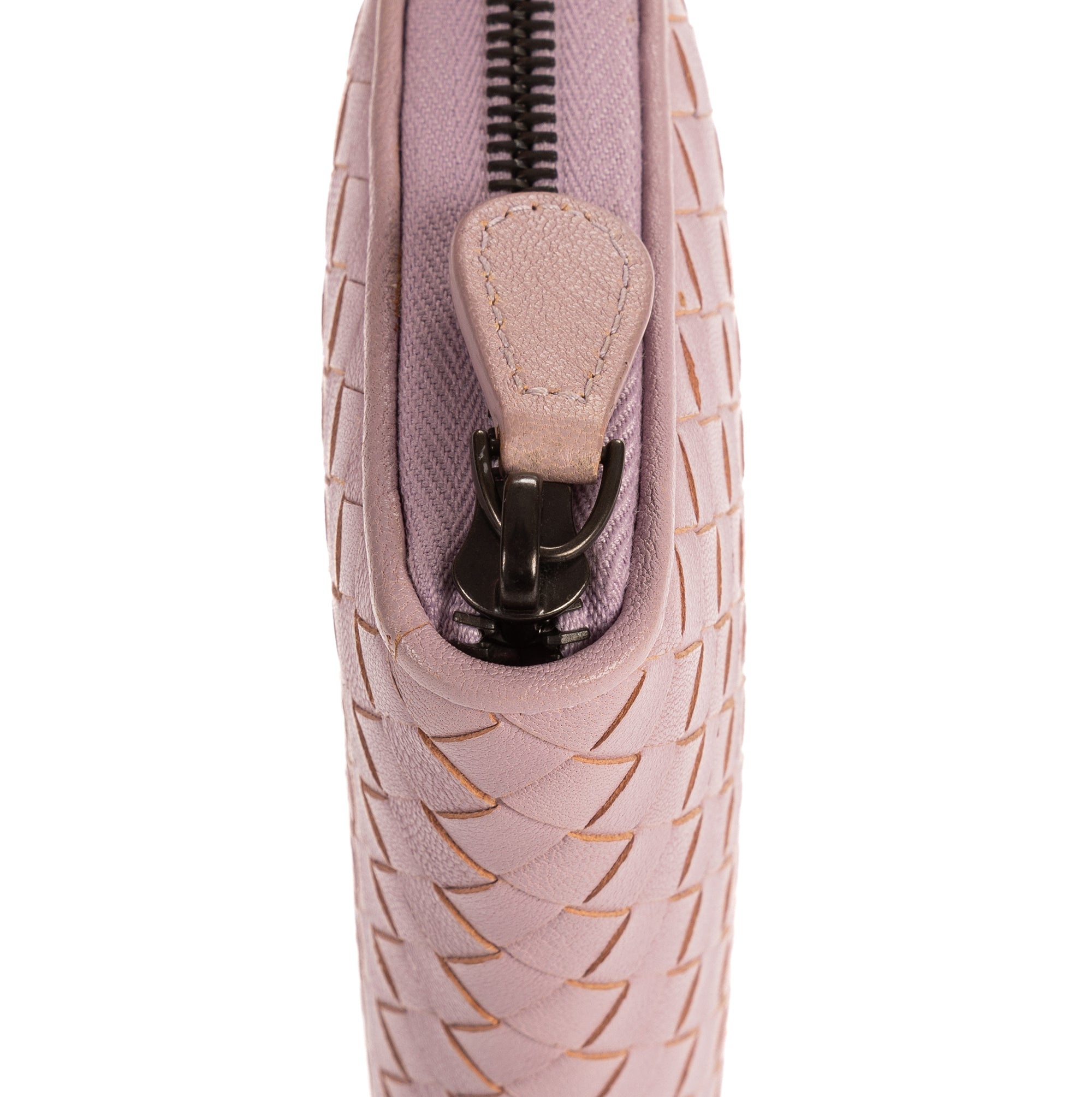 Portefeuille zippé en cuir nappa intrecciato rose
