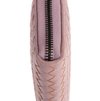 Portefeuille zippé en cuir nappa intrecciato rose