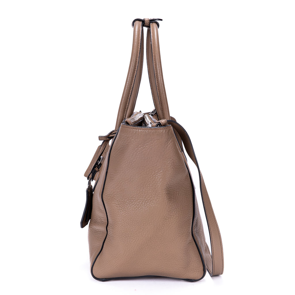 Shoulder Bag Square Flat Crossbody Dark Beige Deerskin Leather