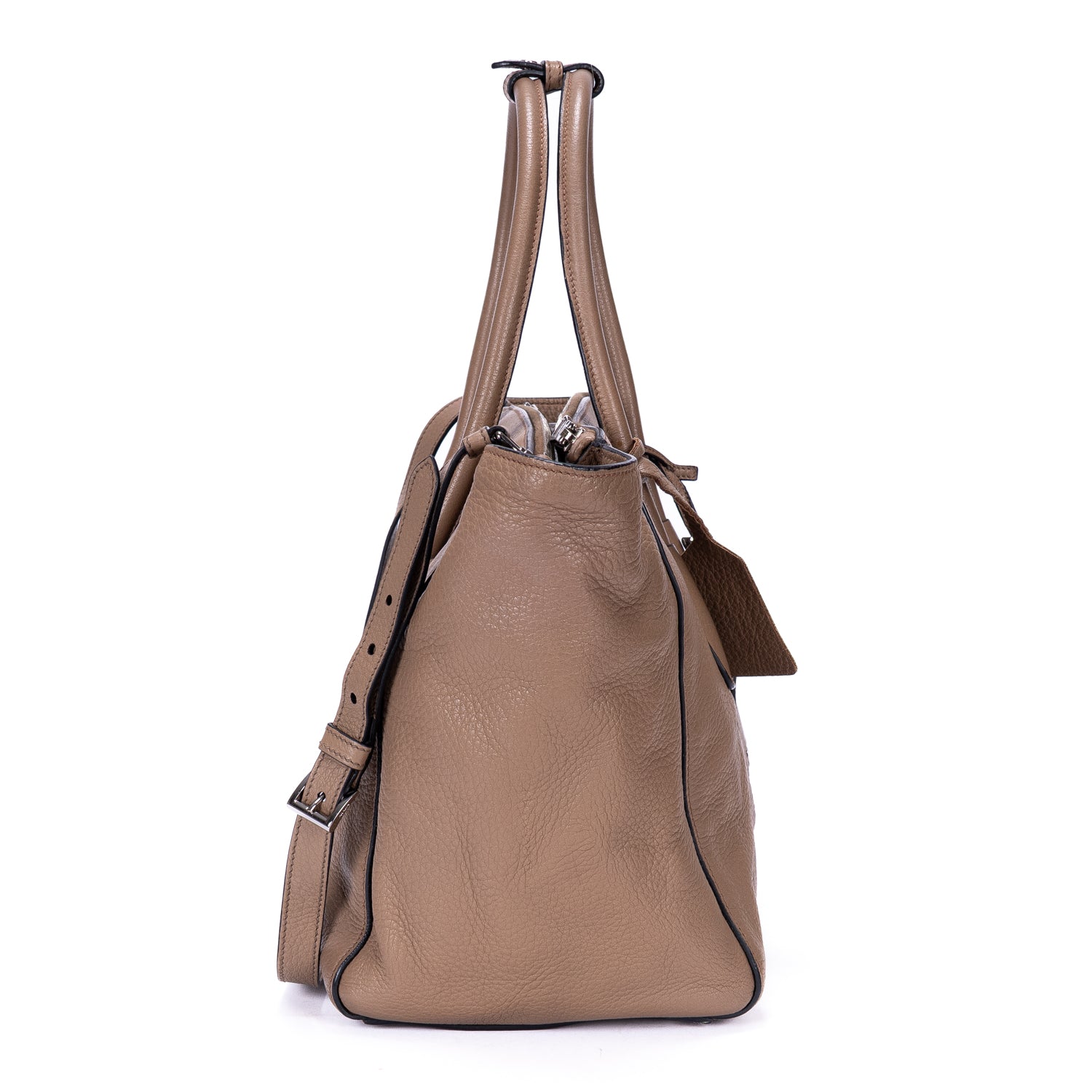 Shoulder Bag Square Flat Crossbody Dark Beige Deerskin Leather
