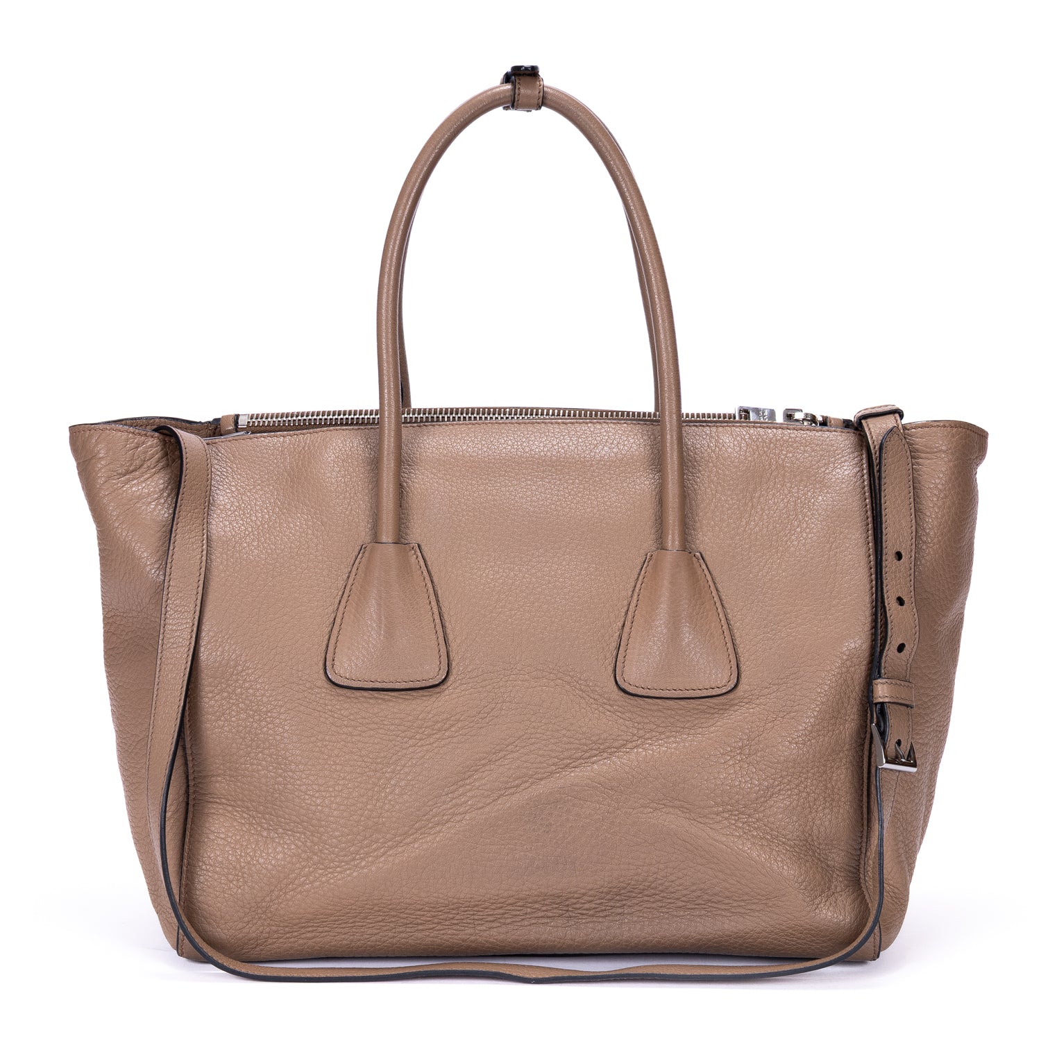 Shoulder Bag Square Flat Crossbody Dark Beige Deerskin Leather