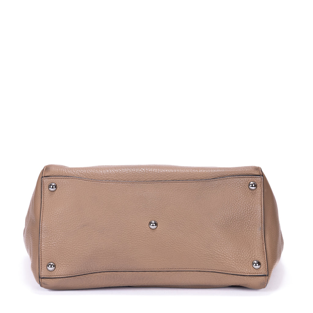 Shoulder Bag Square Flat Crossbody Dark Beige Deerskin Leather