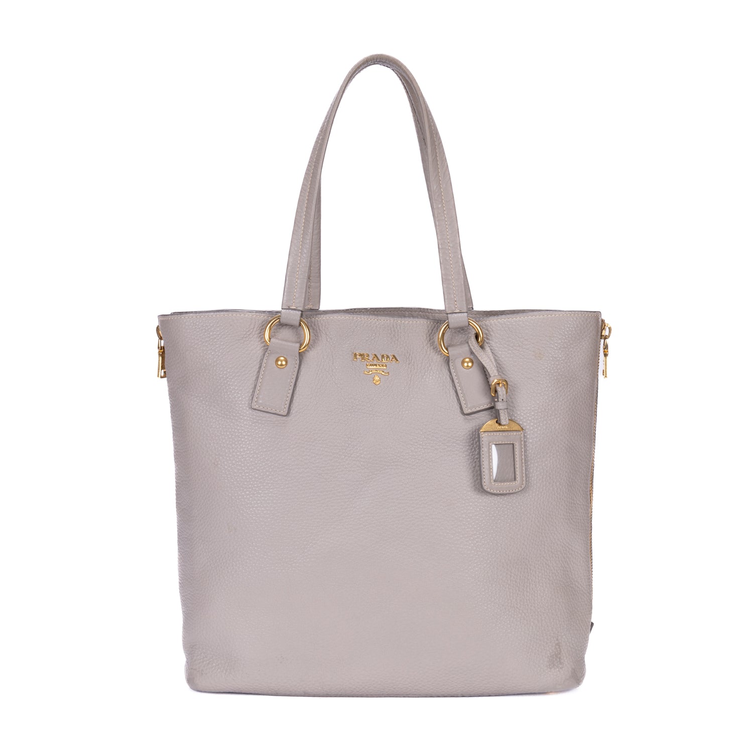 Handbag Side Zip Tote Grey Vitello Daino Leather