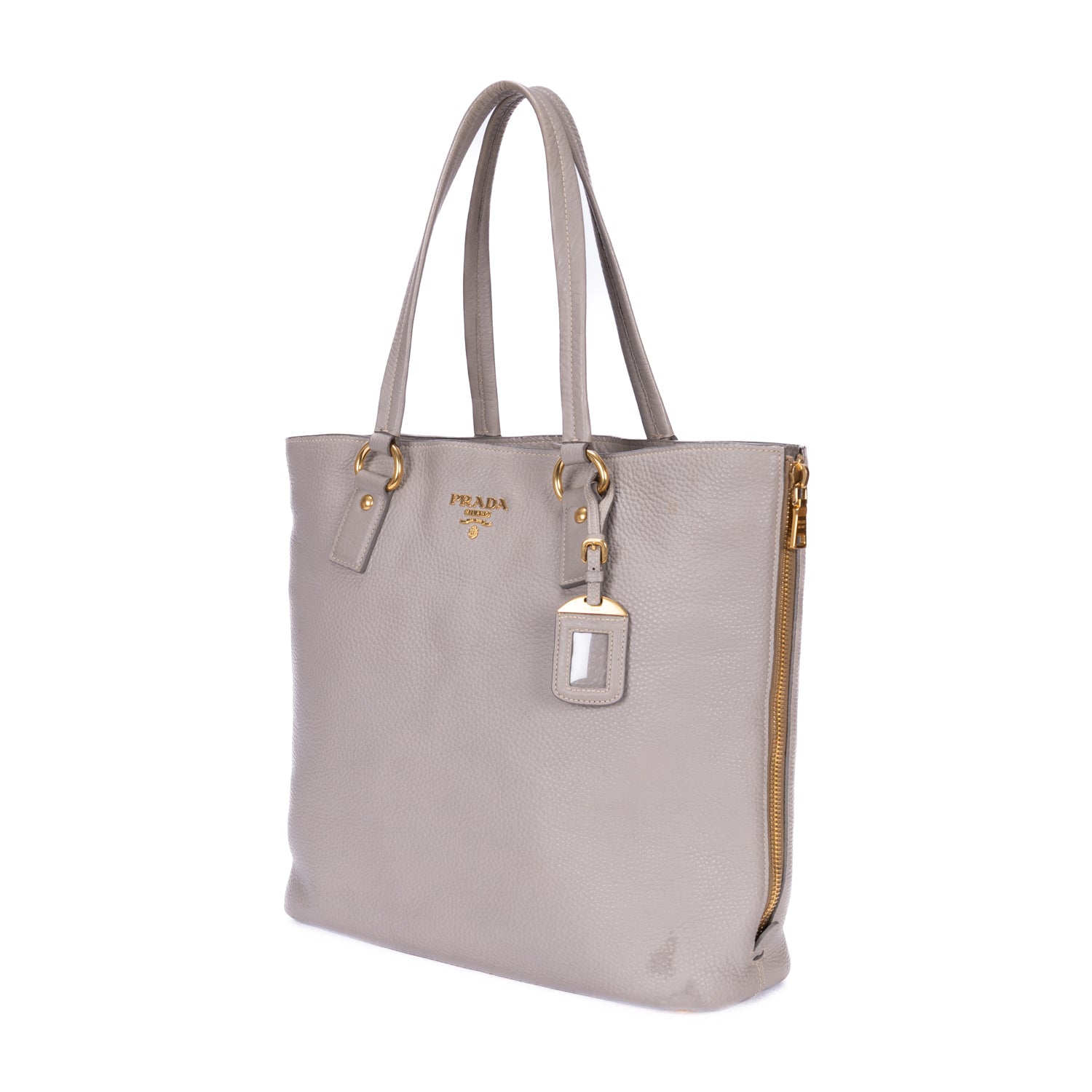 Handbag Side Zip Tote Grey Vitello Daino Leather