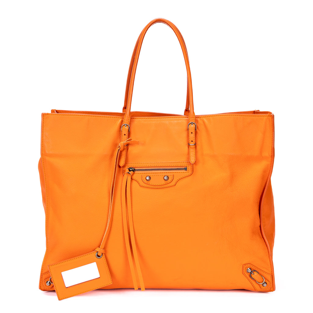 Sac porté épaule Papier A4 Orange Cuir de veau lisse