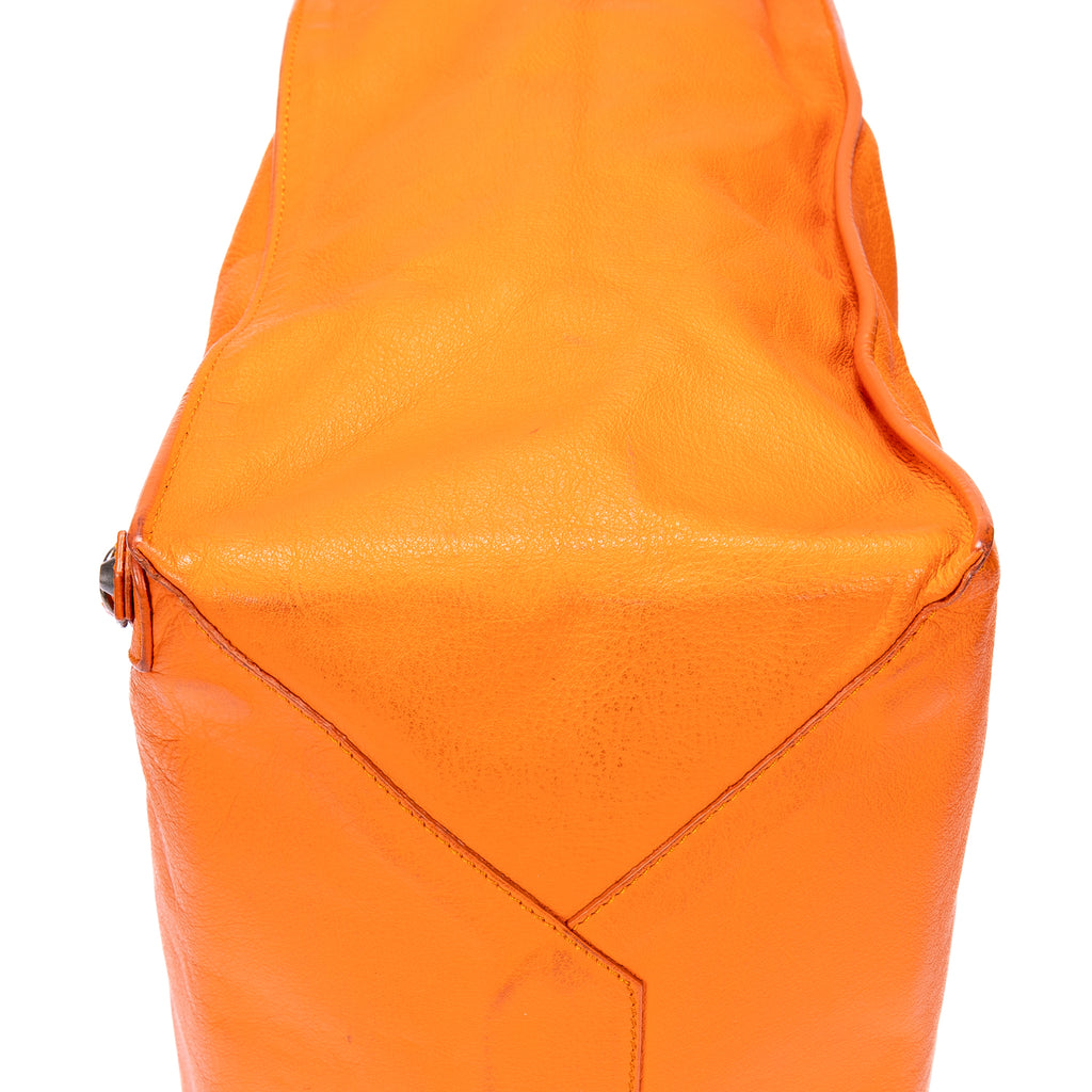 Sac porté épaule Papier A4 Orange Cuir de veau lisse