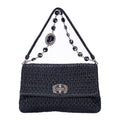 Shoulder Bag Medium Crystal Chain Flap Clutch Black Nappa Matelasse Leather