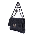 Shoulder Bag Medium Crystal Chain Flap Clutch Black Nappa Matelasse Leather