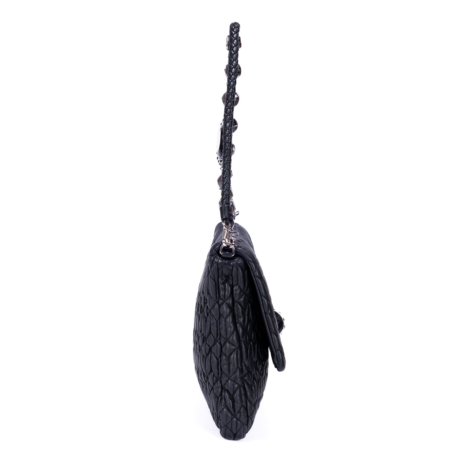 Shoulder Bag Medium Crystal Chain Flap Clutch Black Nappa Matelasse Leather