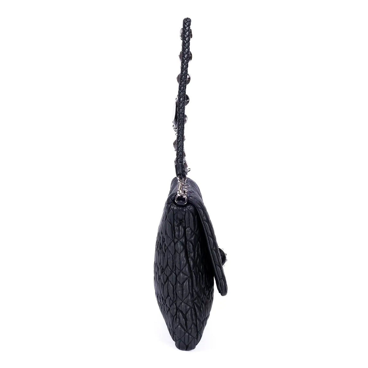Sac à bandoulière moyen chaîne en cristal rabat pochette en cuir Nappa matelassé noir