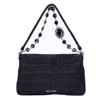 Shoulder Bag Medium Crystal Chain Flap Clutch Black Nappa Matelasse Leather
