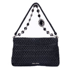 Sac à bandoulière moyen chaîne en cristal rabat pochette en cuir Nappa matelassé noir