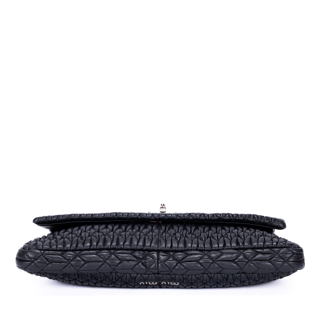 Shoulder Bag Medium Crystal Chain Flap Clutch Black Nappa Matelasse Leather