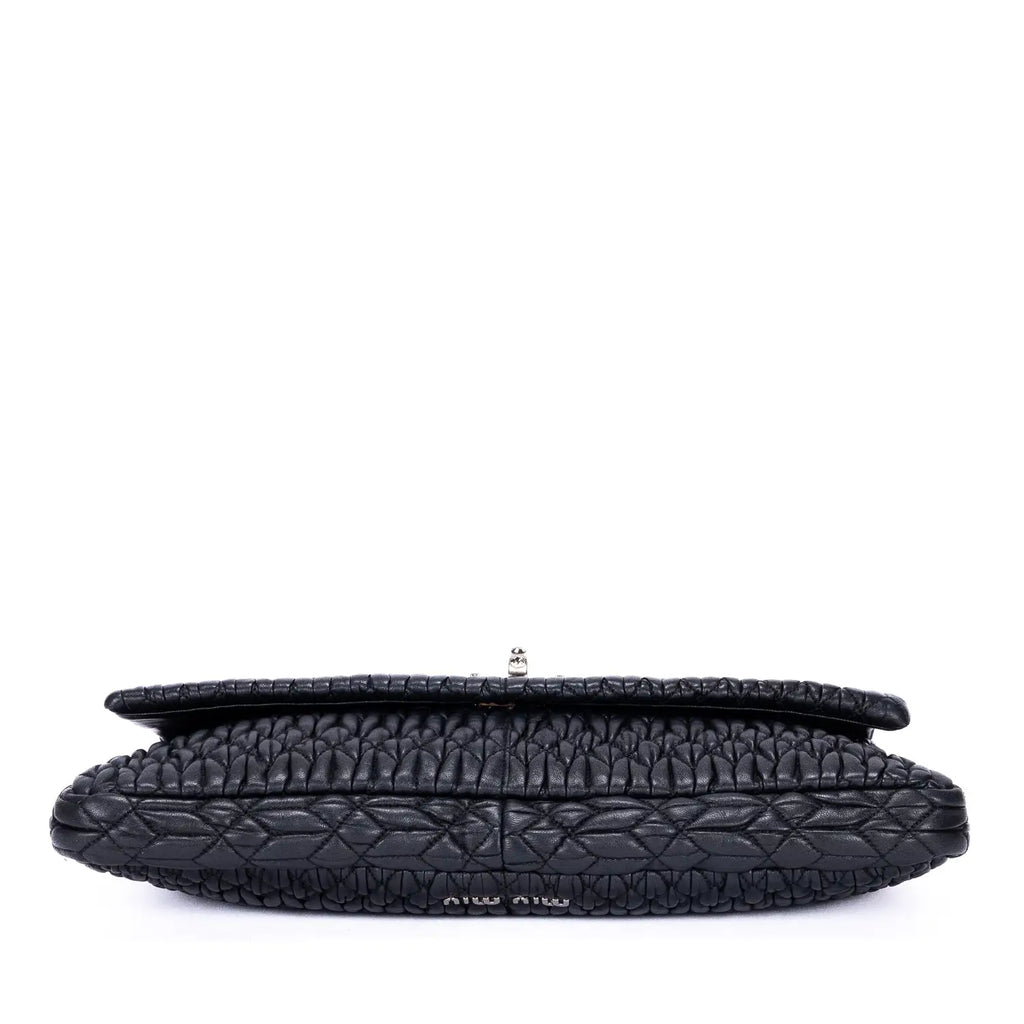 Sac à bandoulière moyen chaîne en cristal rabat pochette en cuir Nappa matelassé noir