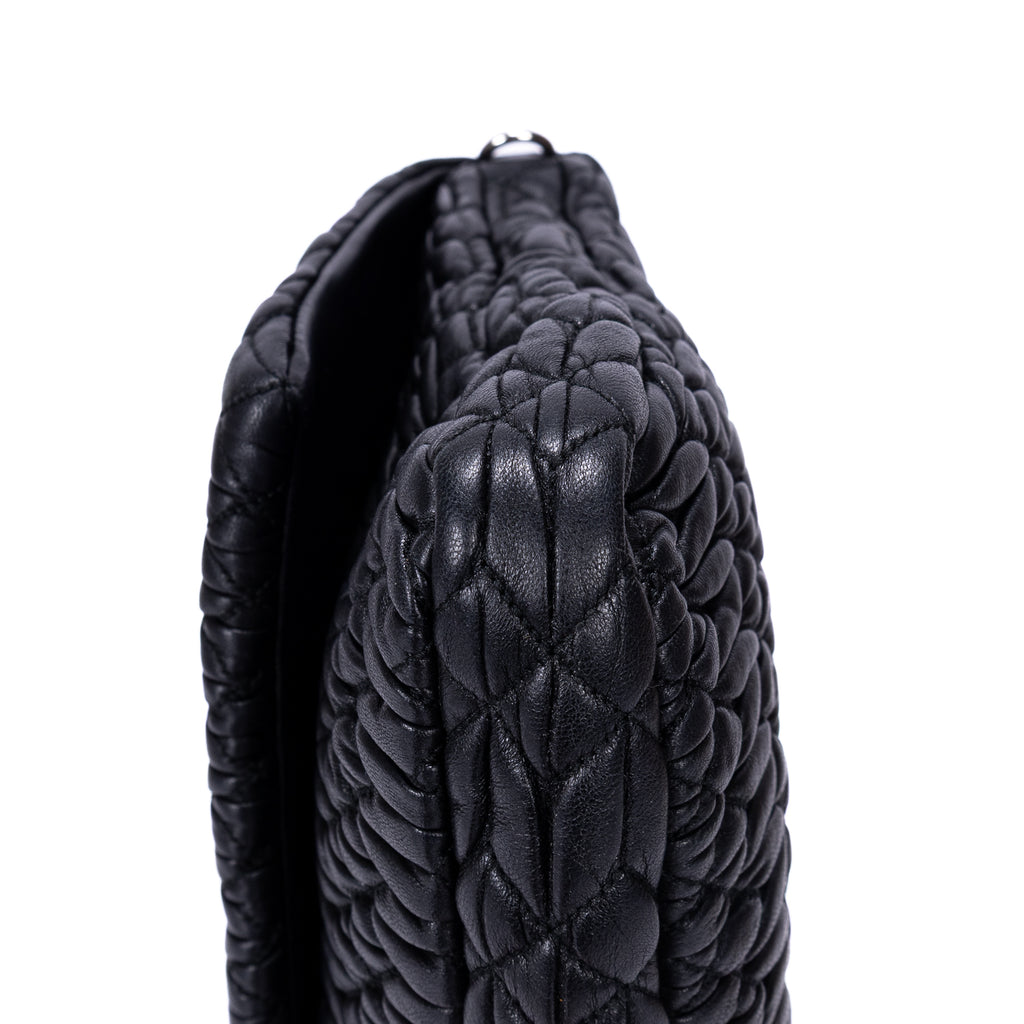 Shoulder Bag Medium Crystal Chain Flap Clutch Black Nappa Matelasse Leather