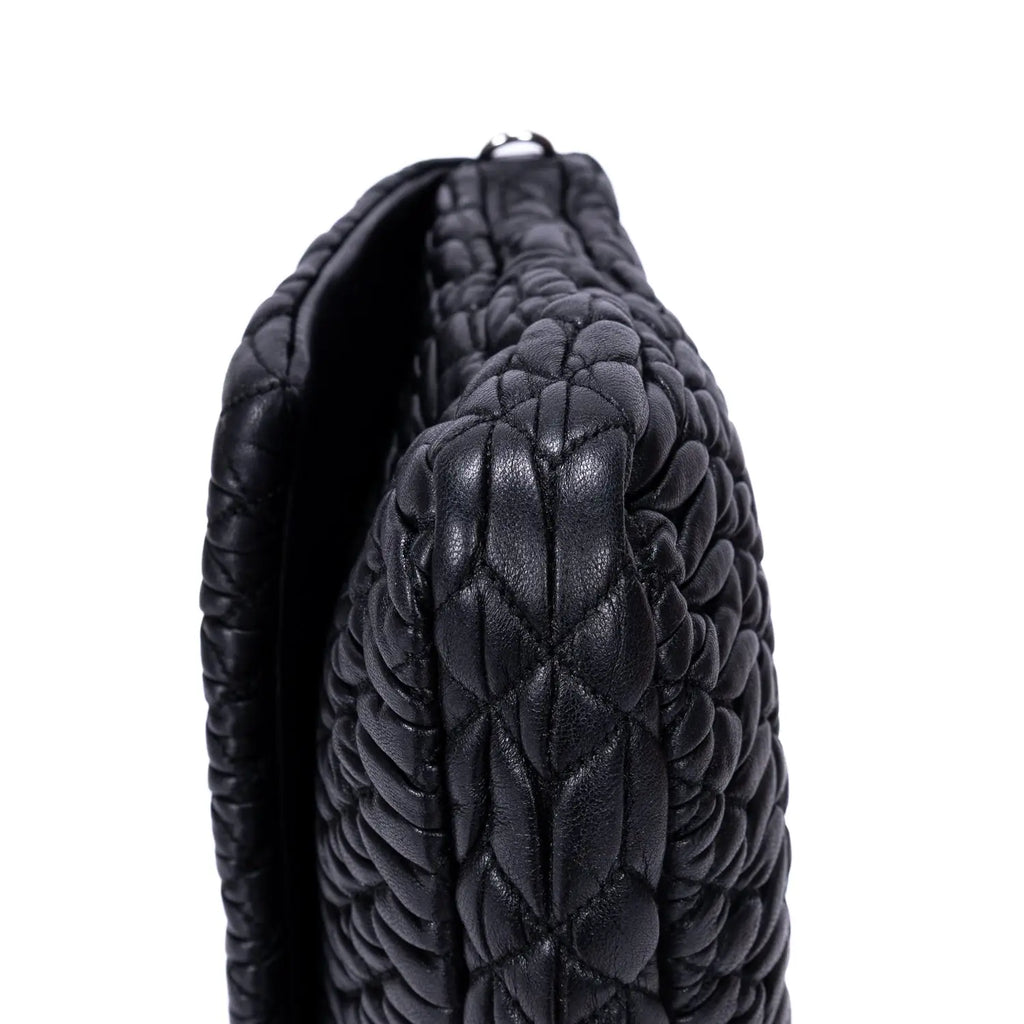 Sac à bandoulière moyen chaîne en cristal rabat pochette en cuir Nappa matelassé noir