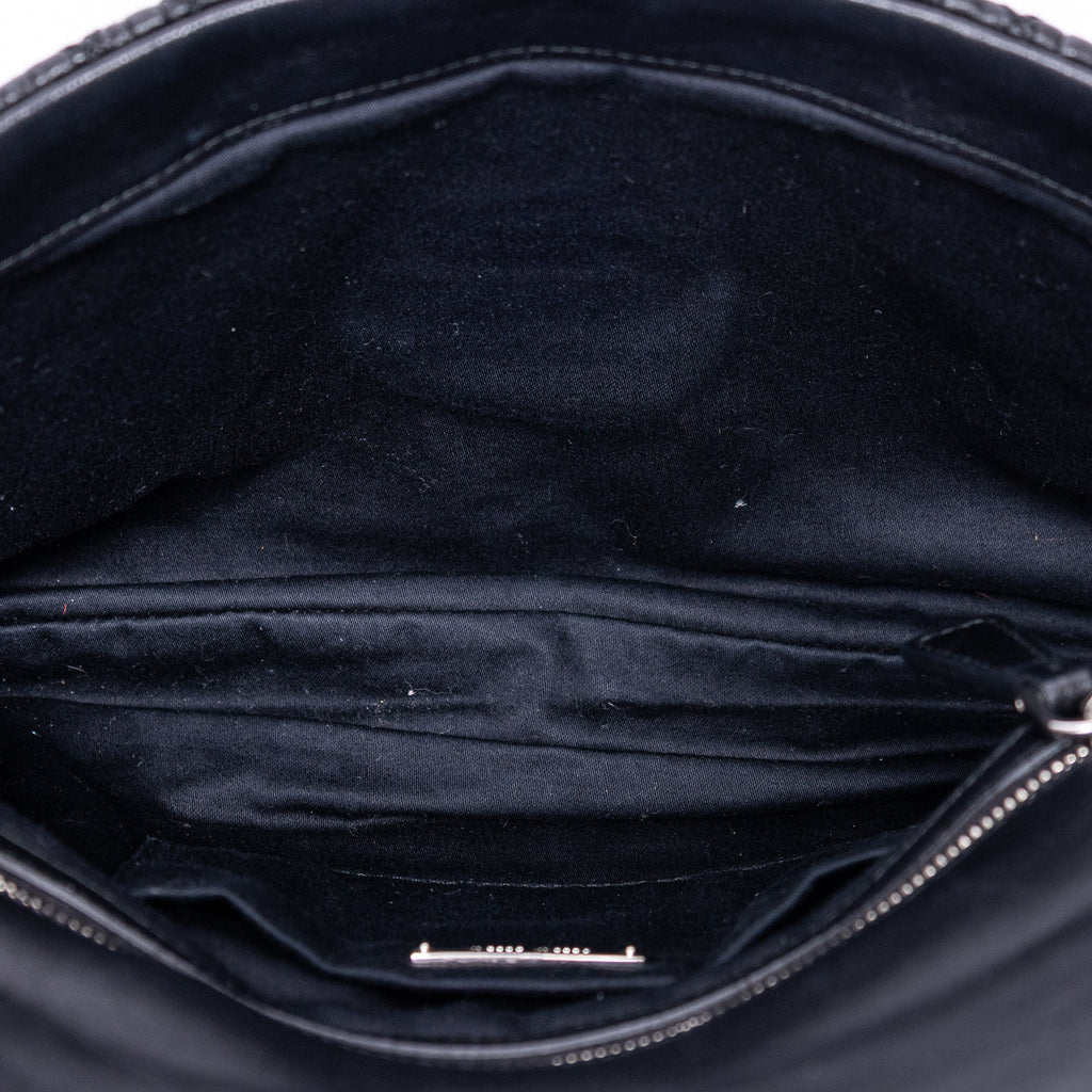 Shoulder Bag Medium Crystal Chain Flap Clutch Black Nappa Matelasse Leather