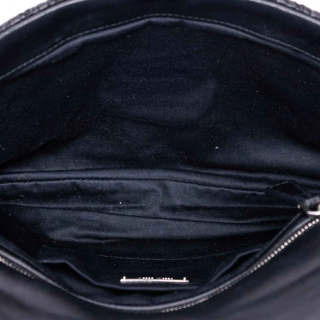 Sac à bandoulière moyen chaîne en cristal rabat pochette en cuir Nappa matelassé noir