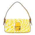 Shoulder Bag Baguette White Embossed FF Fabric Canvas