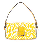 Shoulder Bag Baguette White Embossed FF Fabric Canvas