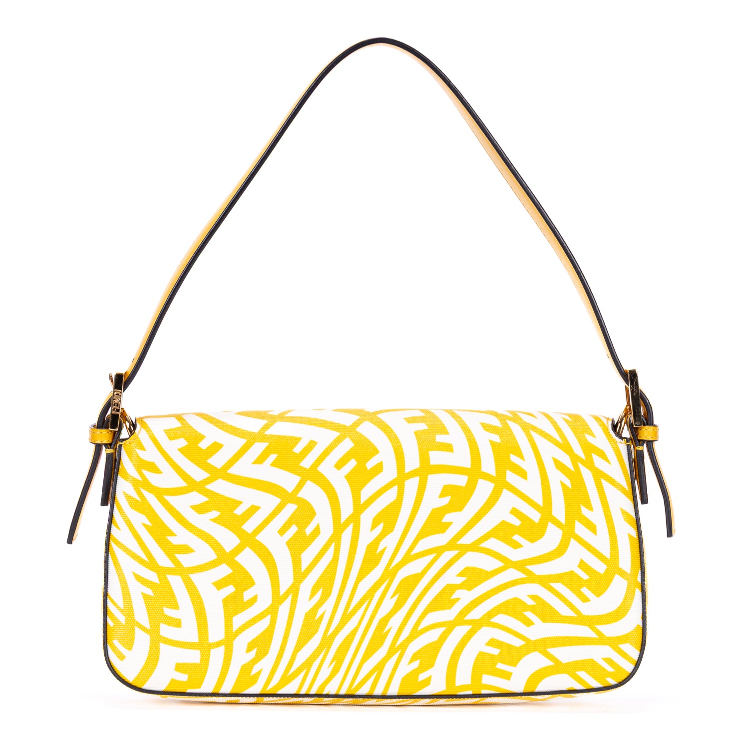Shoulder Bag Baguette White Embossed FF Fabric Canvas