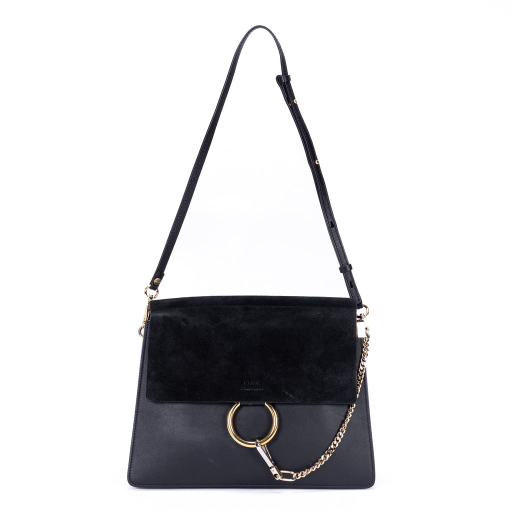 Bolso de hombro mediano Faye de piel de becerro negra