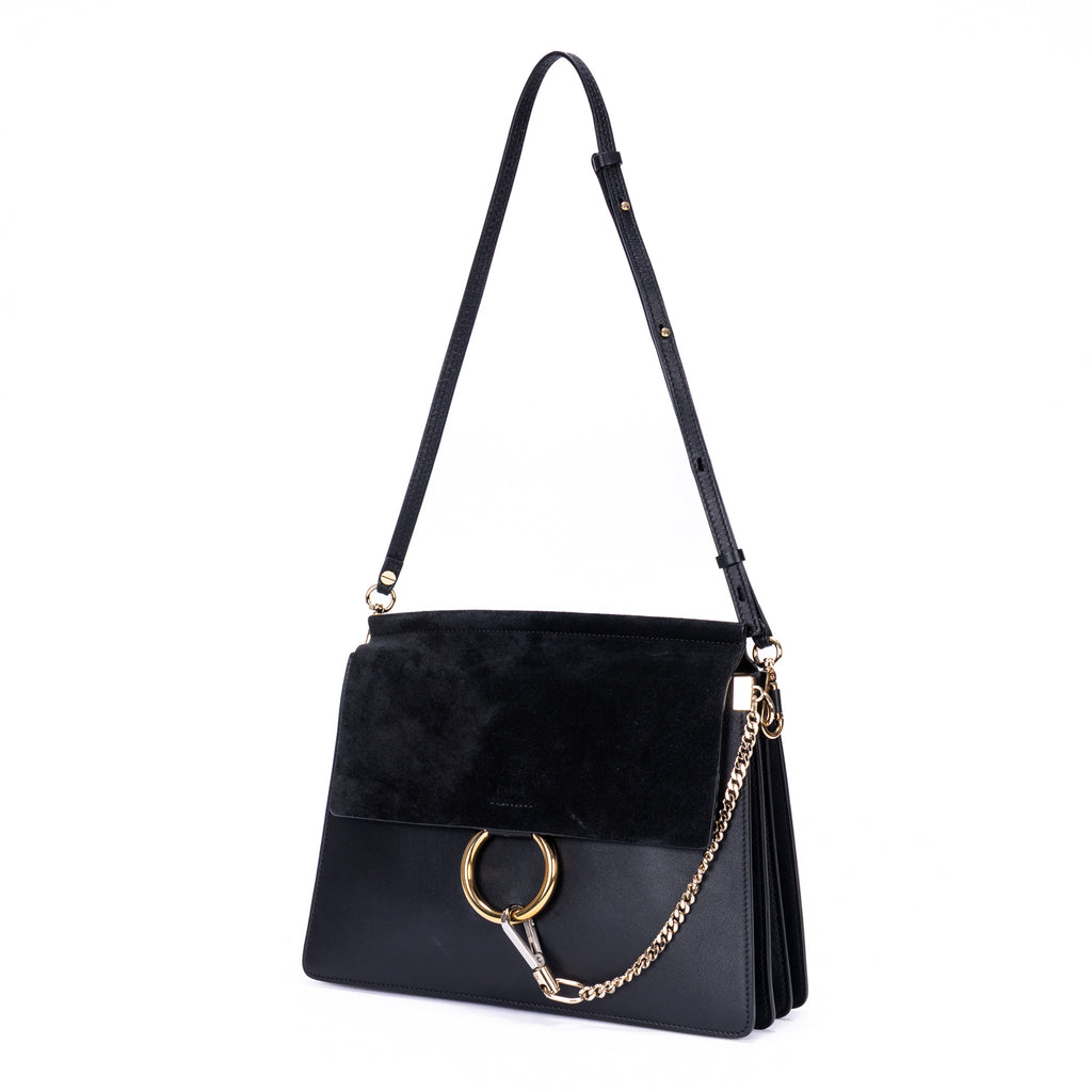Bolso de hombro mediano Faye de piel de becerro negra