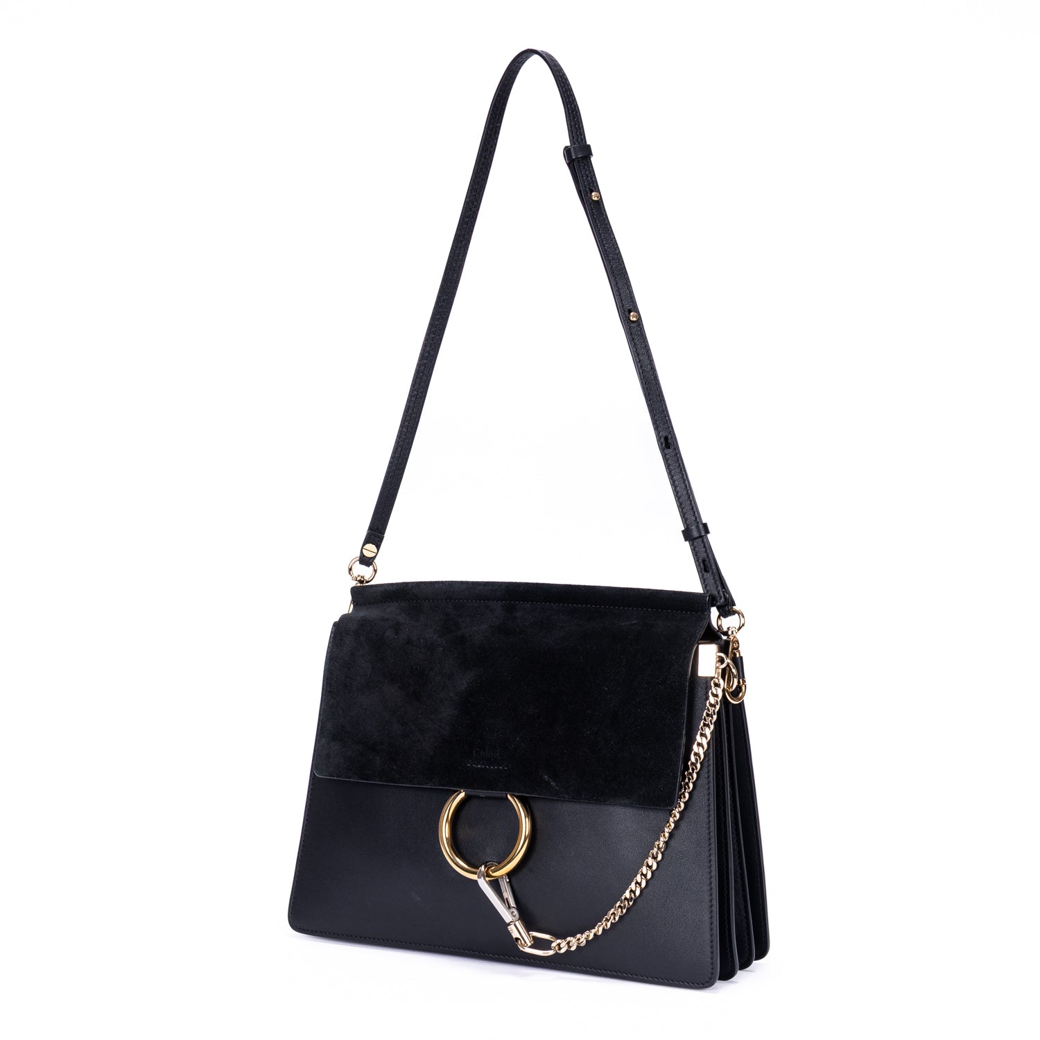 Bolso de hombro mediano Faye de piel de becerro negra