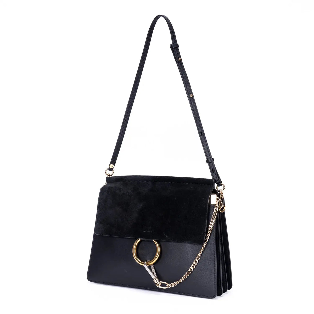 Sac porté épaule Faye en cuir de veau noir medium
