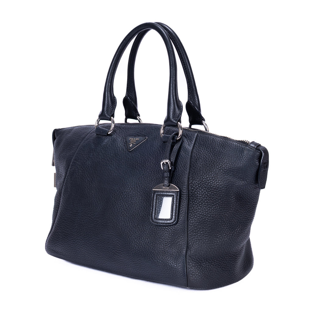 Bolso de hombro, bolso de compras grande, piel Vitello Daino negra