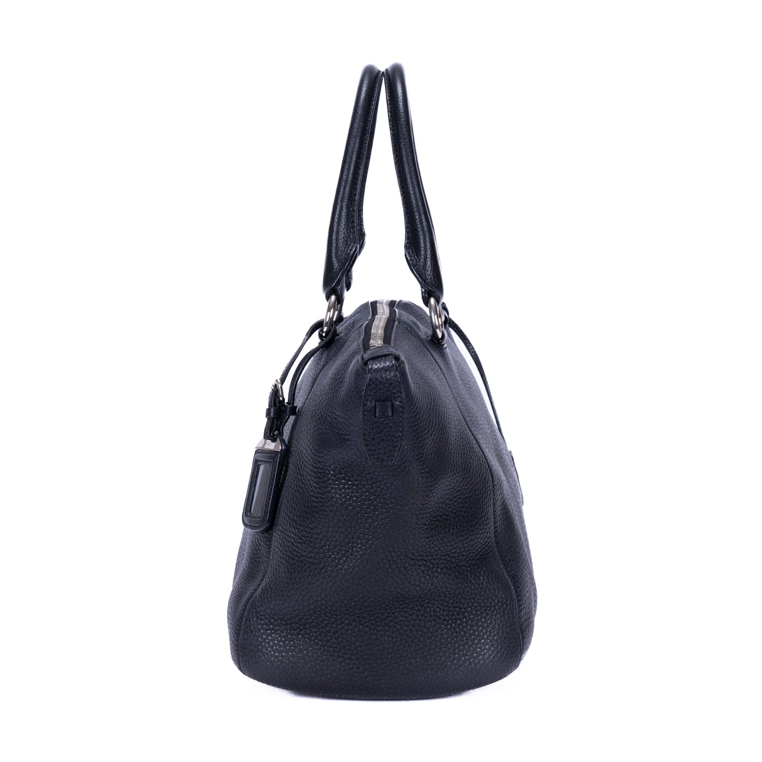 Shoulder Bag Shopping Tote Black Vitello Daino Leather