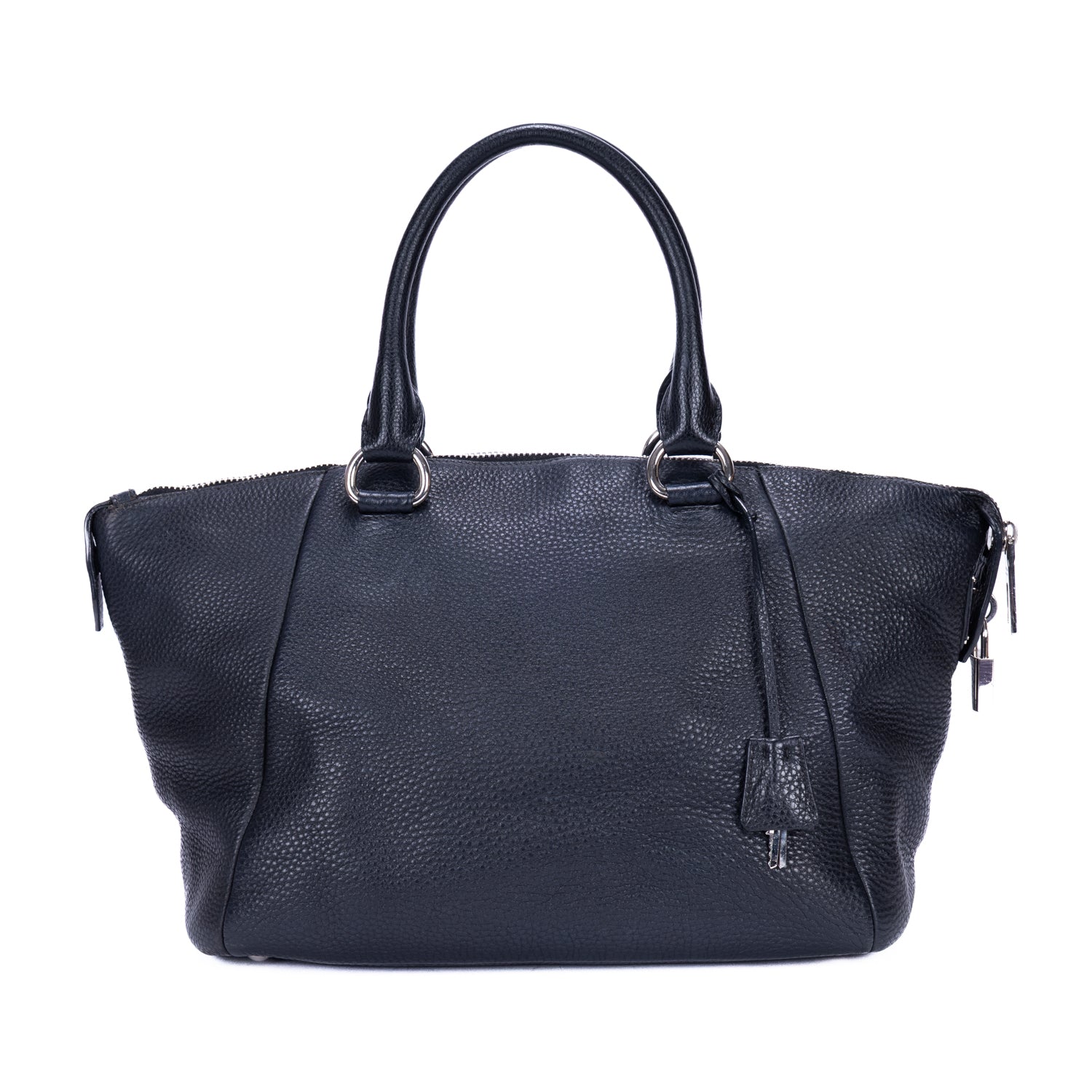 Shoulder Bag Shopping Tote Black Vitello Daino Leather