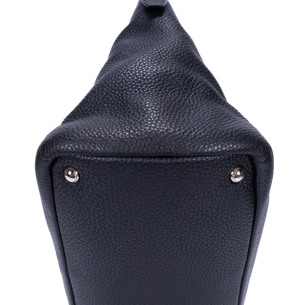Bolso de hombro, bolso de compras grande, piel Vitello Daino negra
