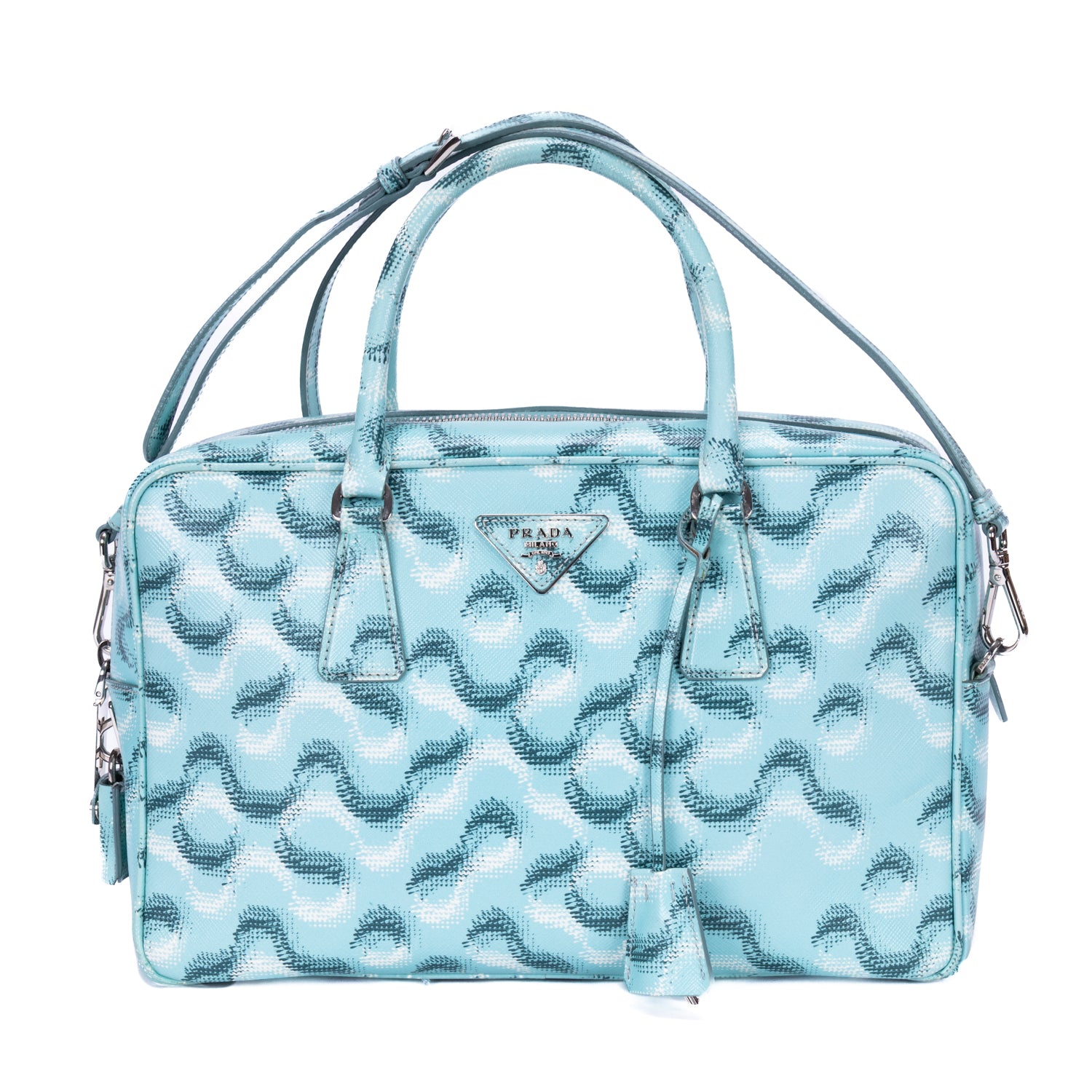 Handbag Bauletto Turquoise Printed Saffiano Leather