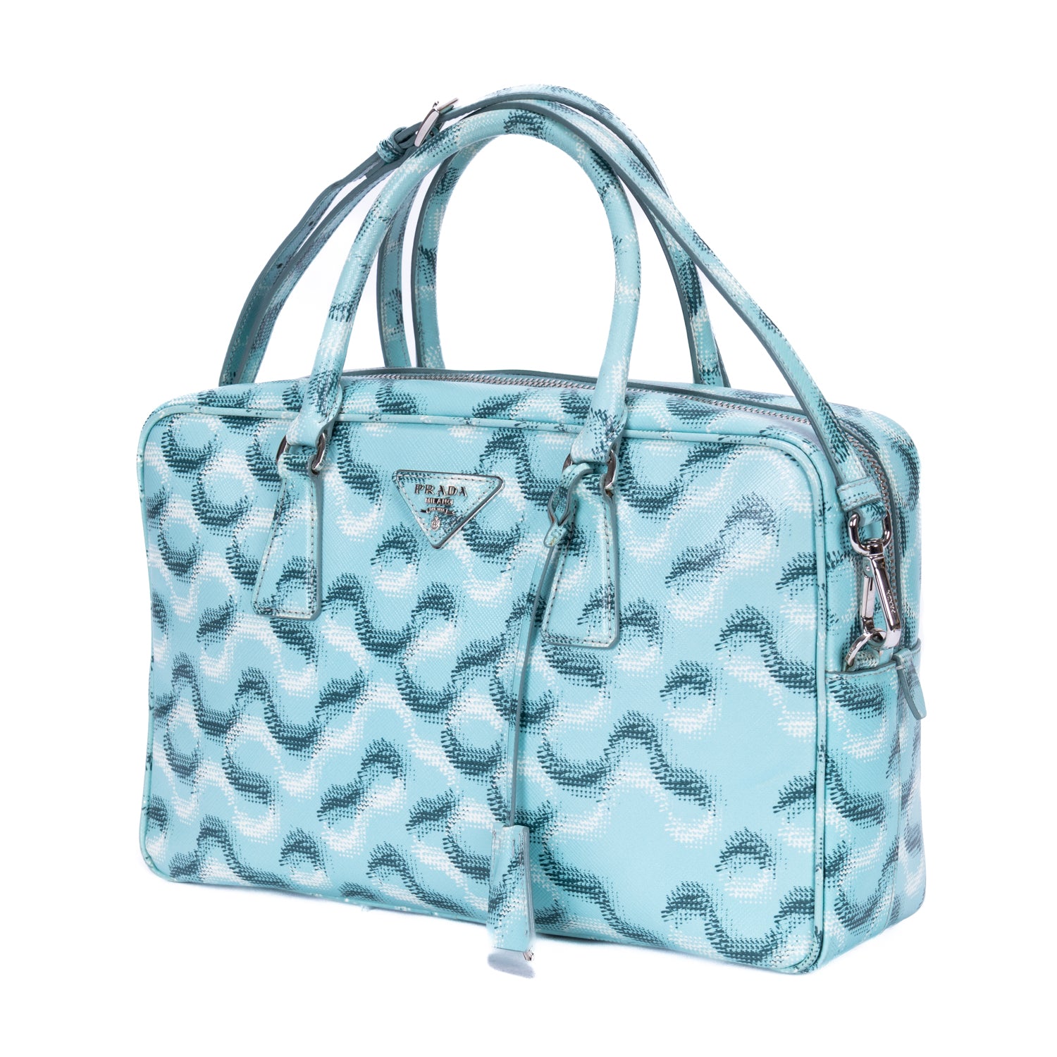 Handbag Bauletto Turquoise Printed Saffiano Leather