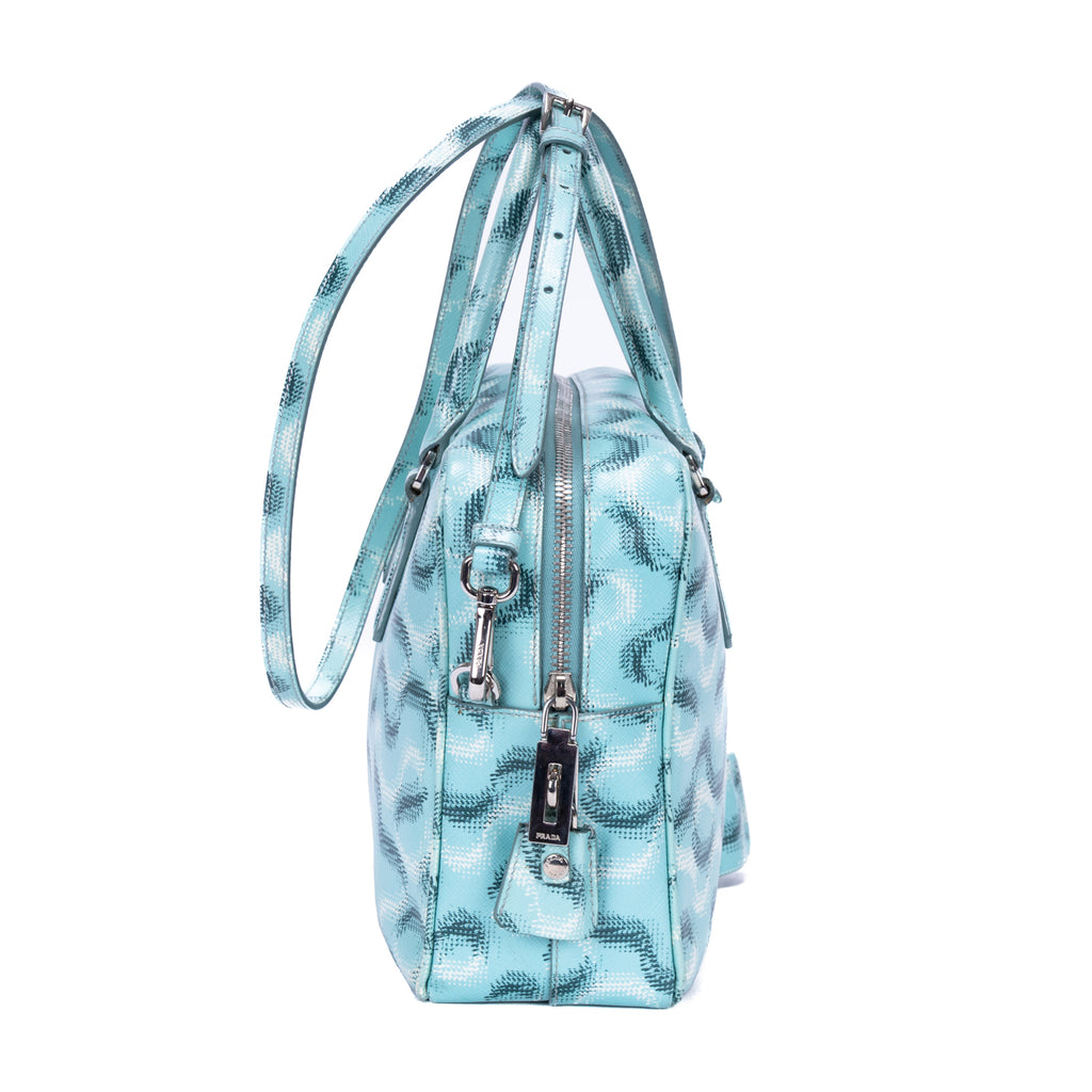Handbag Bauletto Turquoise Printed Saffiano Leather