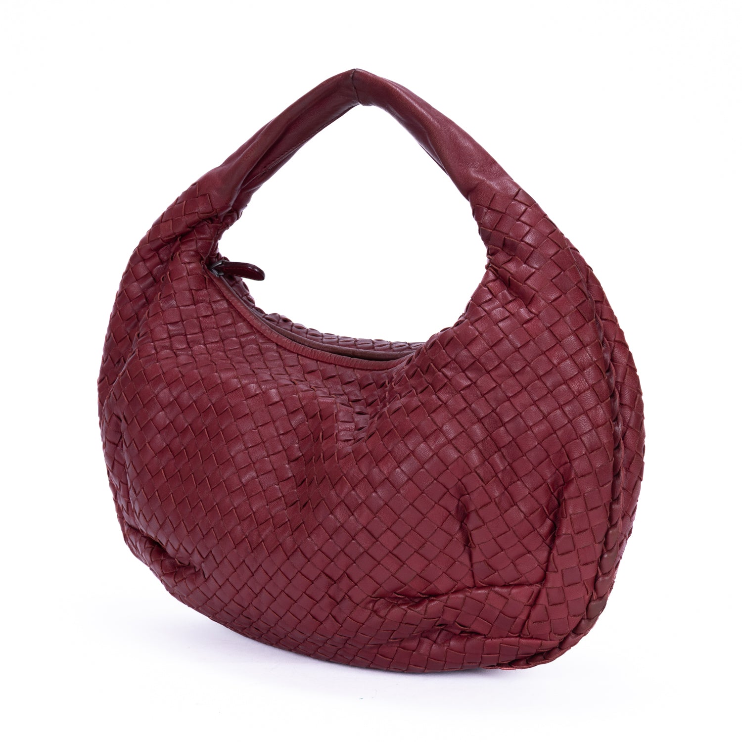 Shoulder Bag Veneta Hobo Large Burgundy Intrecciato Leather