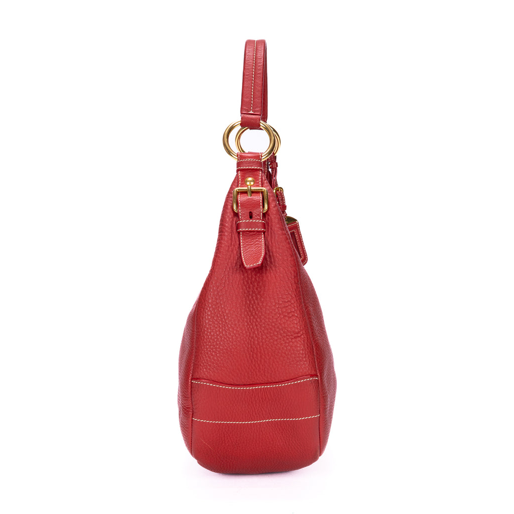 Bolso de Hombro Hobo Piel Vitello Daino Roja