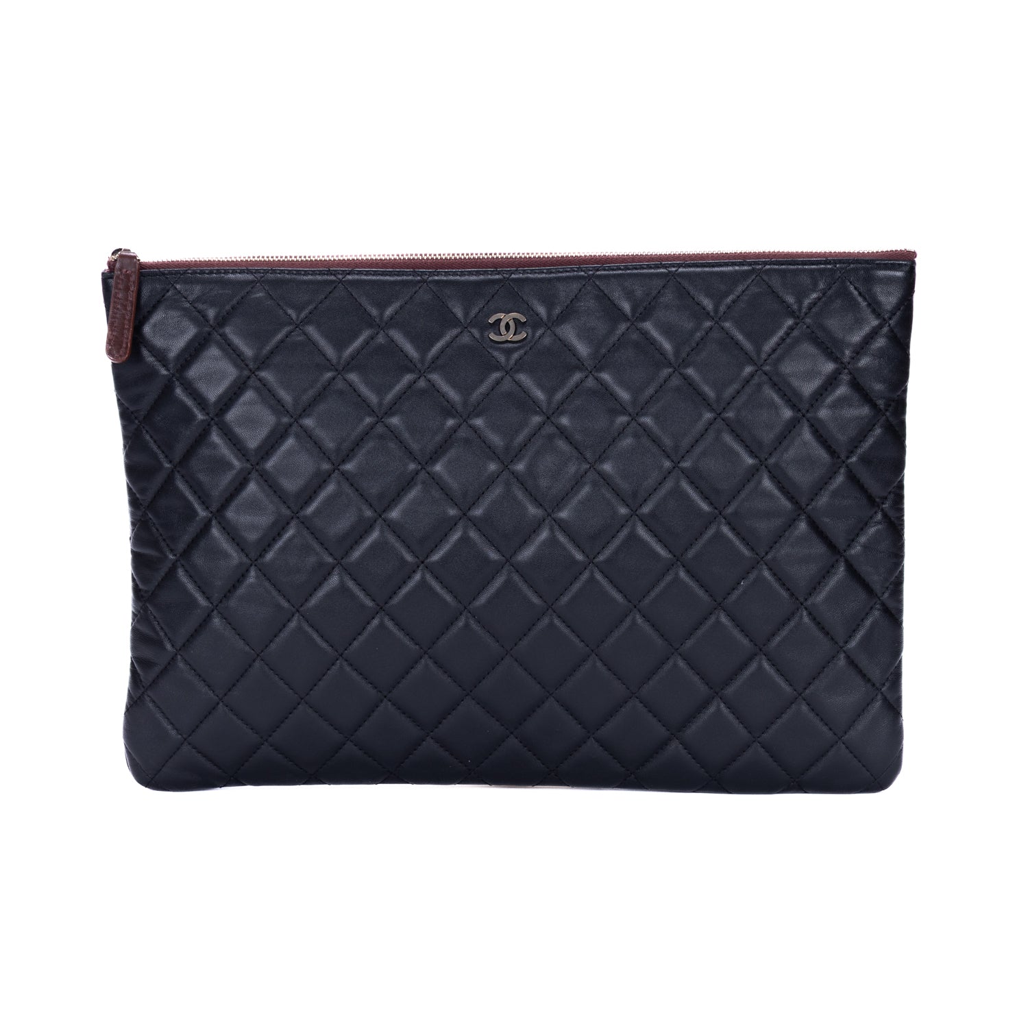 Clutch Large O Case Clutch Large Black Quilted Lambskin Leather
