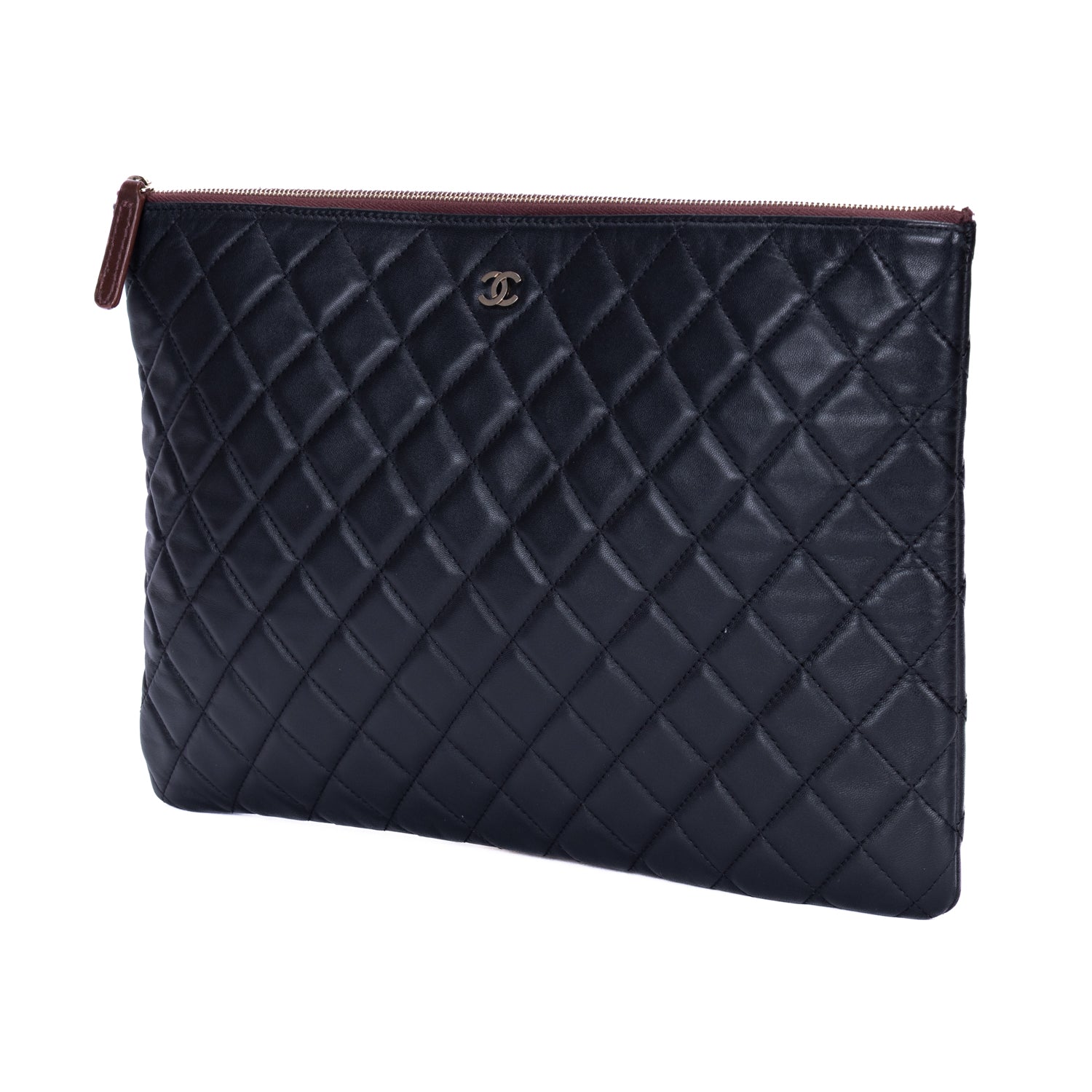Clutch Large O Case Clutch Large Black Quilted Lambskin Leather