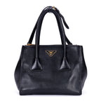 Shoulder Bag Twin Pocket Double Handle Tote Black Marmo Glace Leather