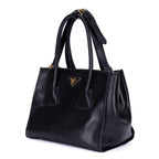 Shoulder Bag Twin Pocket Double Handle Tote Black Marmo Glace Leather