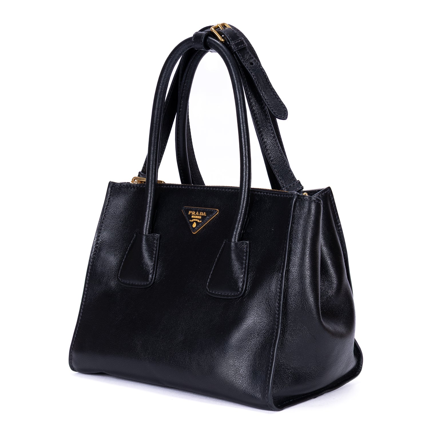 Shoulder Bag Twin Pocket Double Handle Tote Black Marmo Glace Leather