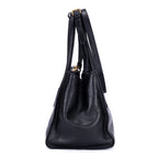 Shoulder Bag Twin Pocket Double Handle Tote Black Marmo Glace Leather
