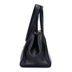 Shoulder Bag Twin Pocket Double Handle Tote Black Marmo Glace Leather