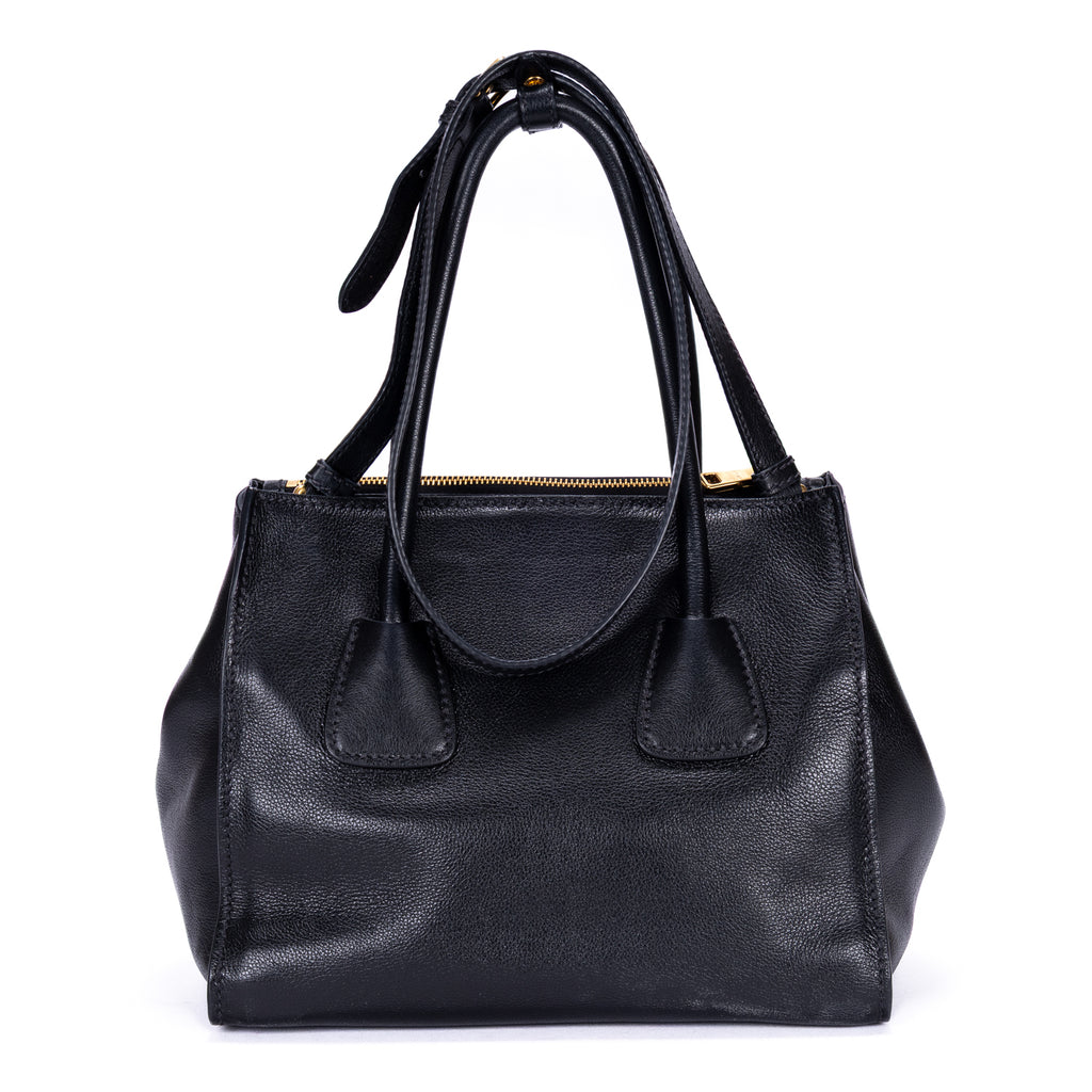 Shoulder Bag Twin Pocket Double Handle Tote Black Marmo Glace Leather
