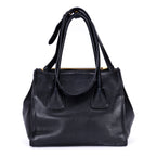 Shoulder Bag Twin Pocket Double Handle Tote Black Marmo Glace Leather