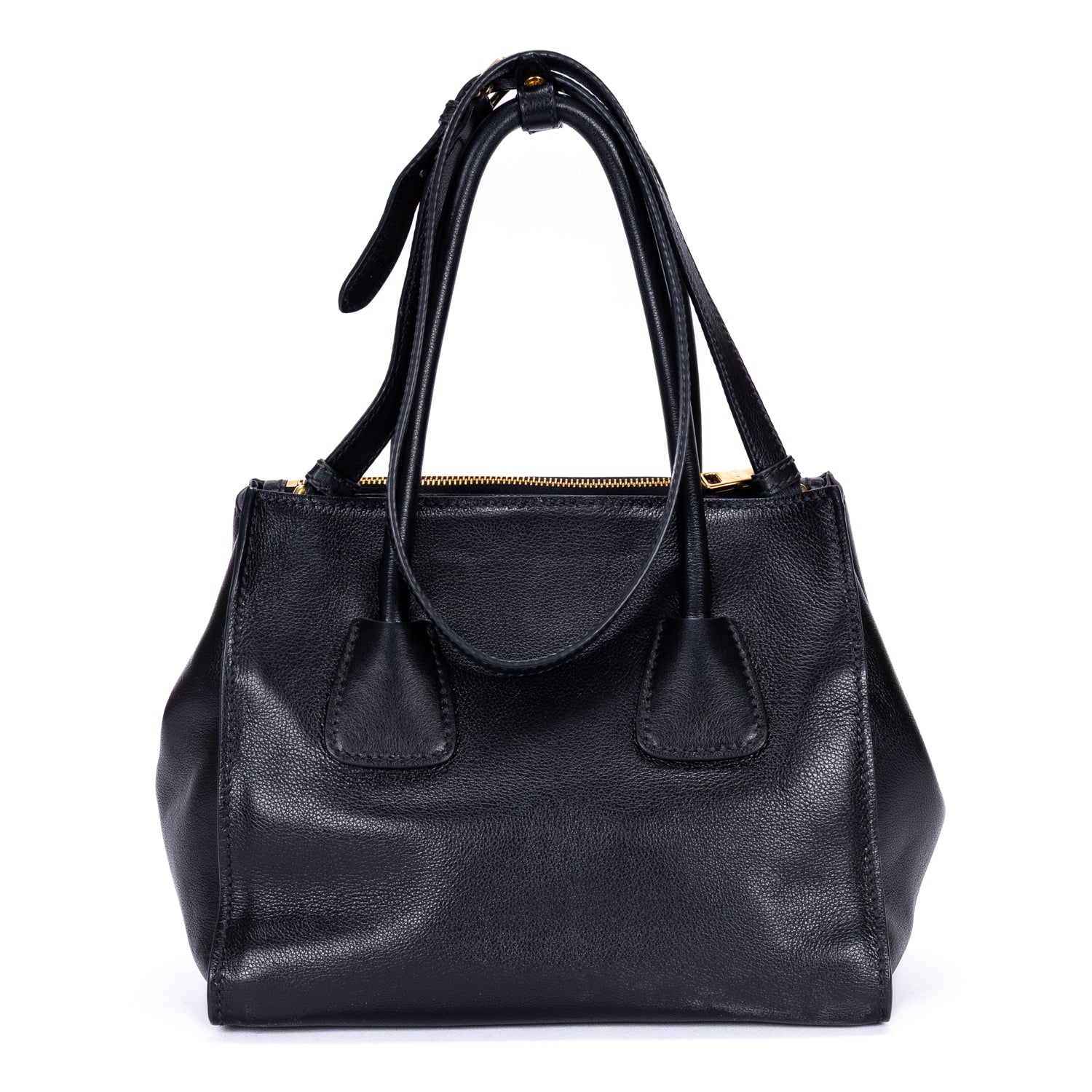 Shoulder Bag Twin Pocket Double Handle Tote Black Marmo Glace Leather